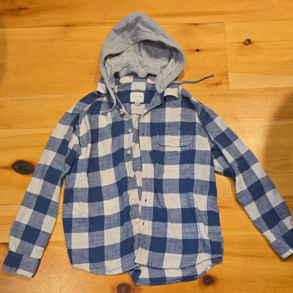 American Eagle Outfitters Blue and White Checkered Shirt